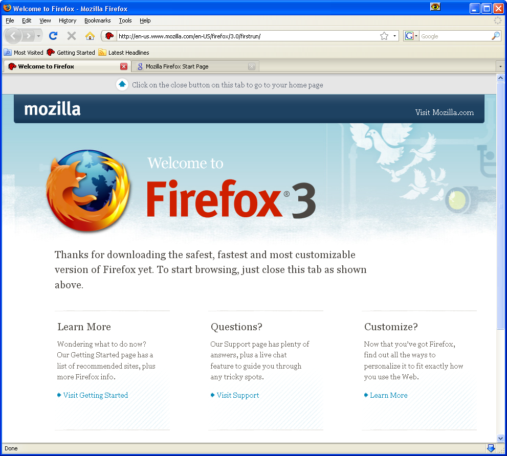 original mozilla firefox homepage