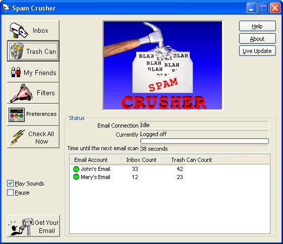Screenshots of Spam Crusher.
