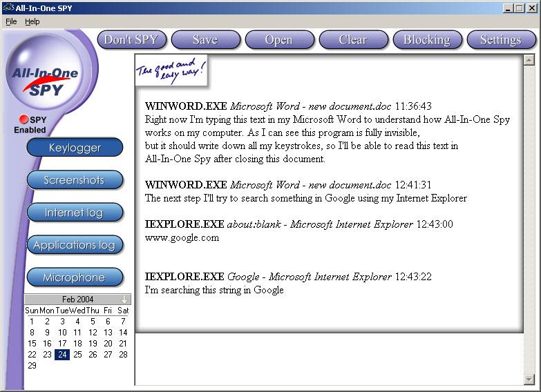 All-In-One SPY is the program that allows monitoring and recording all