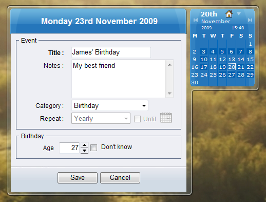 Free Tinnes Desktop Calendar