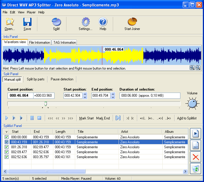 Direct WAV MP3 Splitter программа для разрезания MP3 и WAV файлов. …