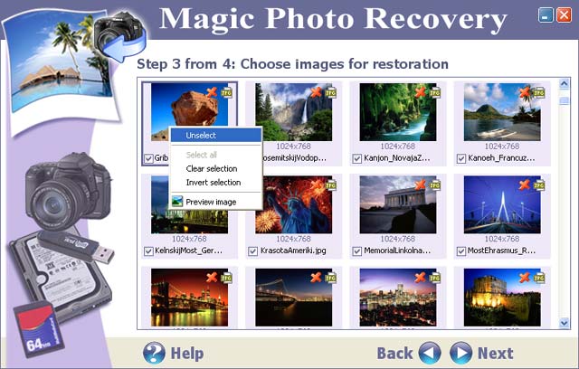Magic Photo Recovery enables you to recover deleted images from your hard d