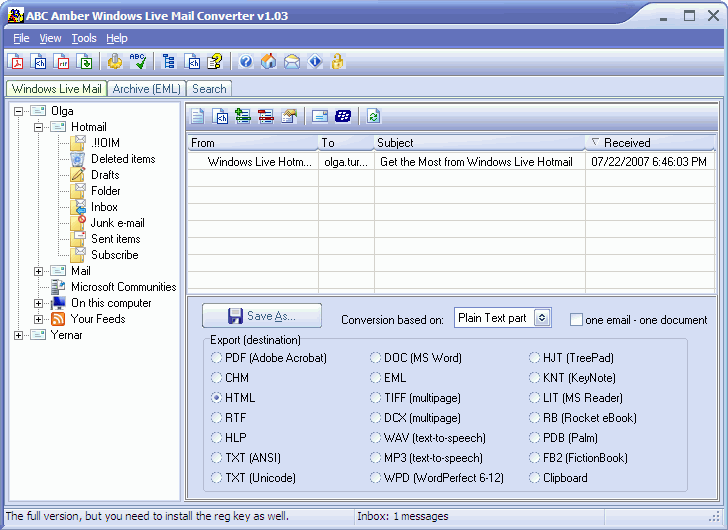 ABC Amber Windows Live Mail Converter Free Download and Reviews ...