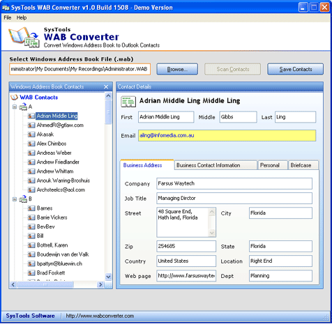 Показать скриншот Windows Address Book to Excel.