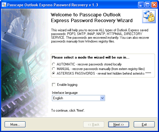Восстановит ВСЕ пароли Outlook Express: SMTP, POP3, IMAP, NNTP