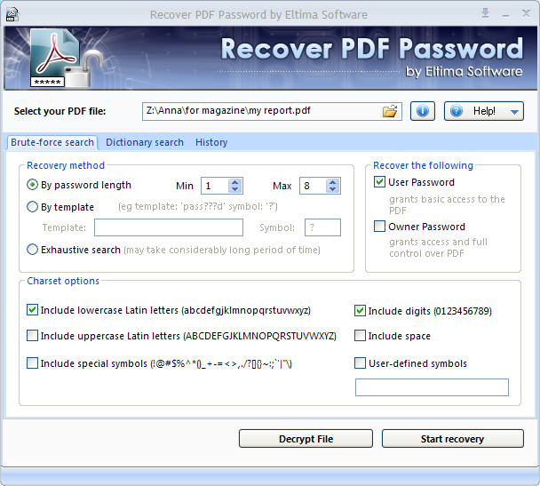 Скачать Eltima Recover PDF Password 2.3.0.60.