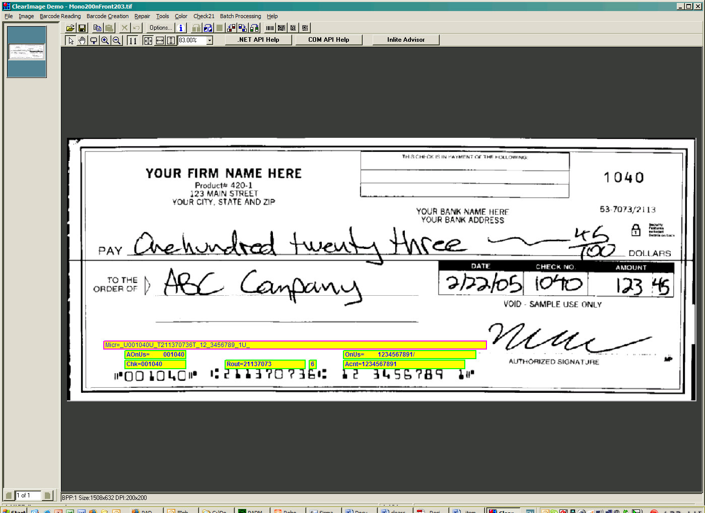 Sample Annotated Check