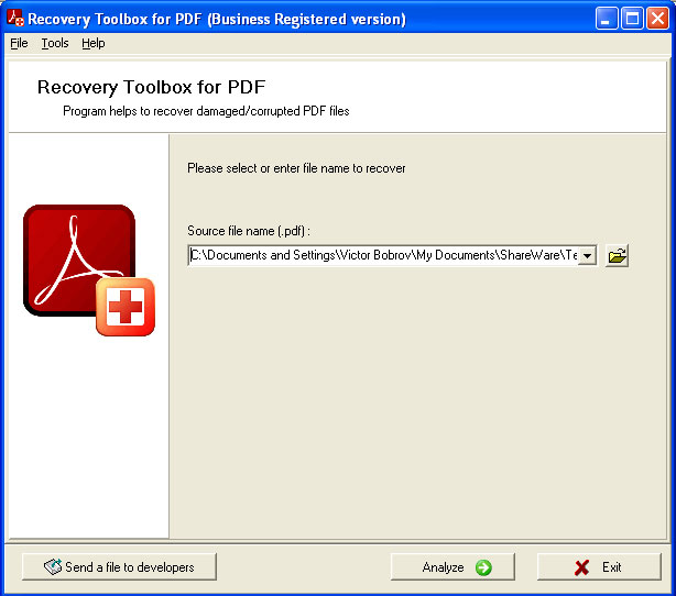 PDF Recovery Toolbox. Screenshot. Categories.