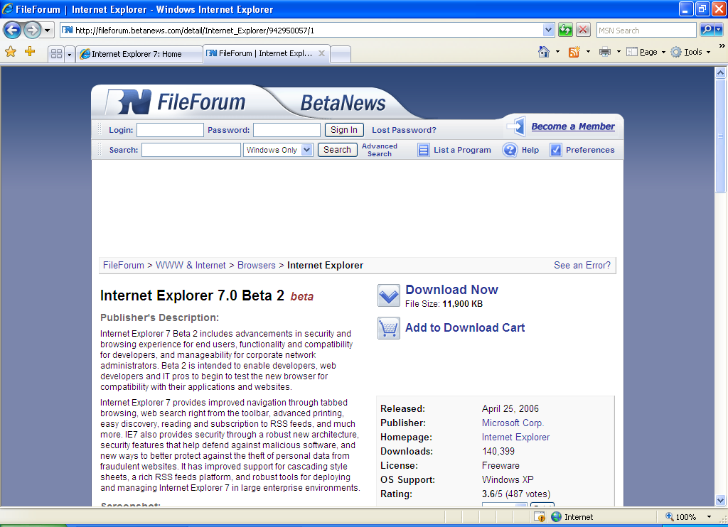 microsoft internet explorer download for windows xp