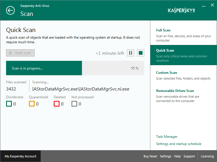 Scope settings for OAS protection stops checking the drives Kaspersky…